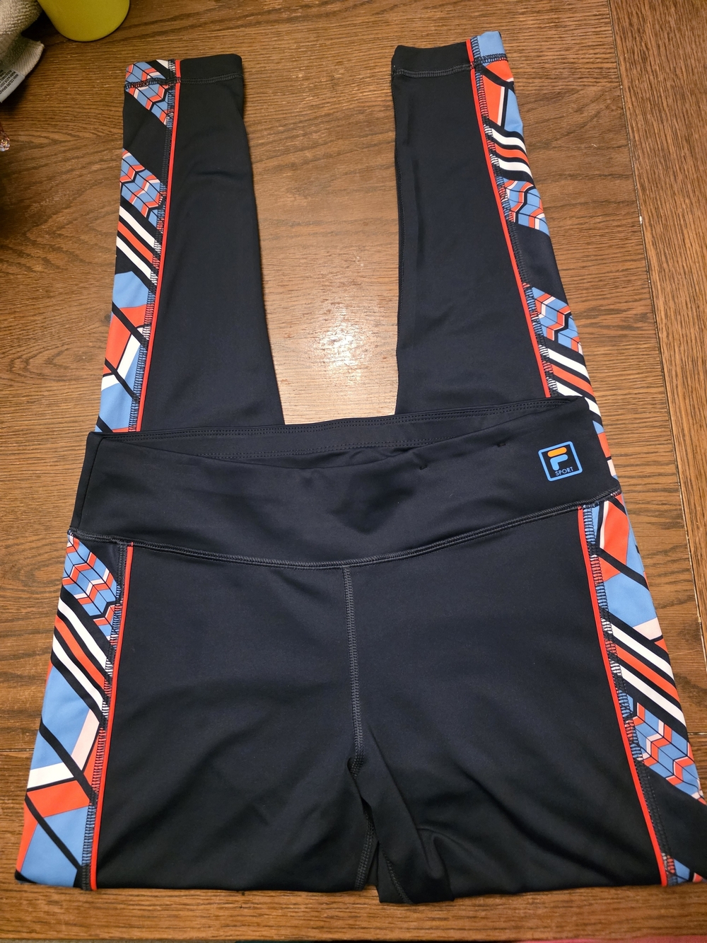 Fila Sport Leggings with Blue & Orange Geometric Side Panels (Ankle Length) Med